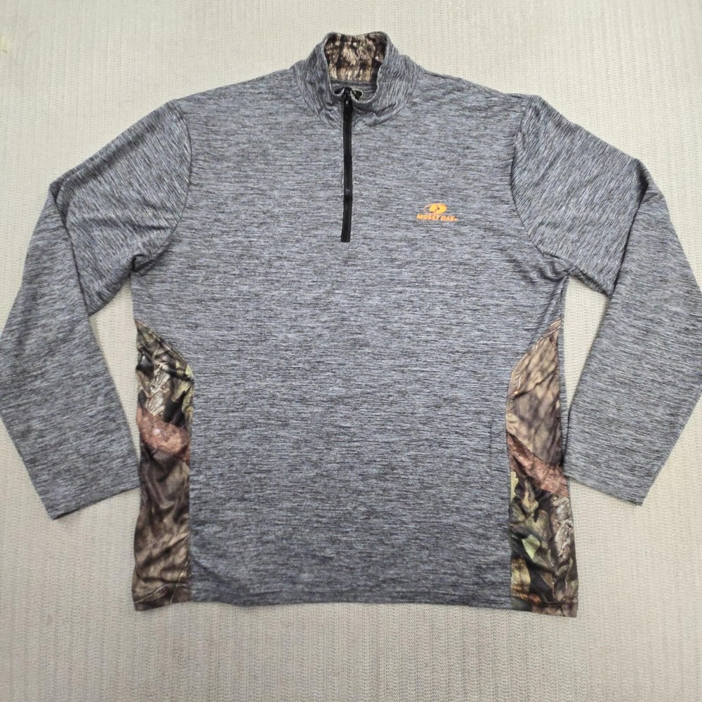Mossy Oak Shirt Men 2XL Gray 1/4 Zip Camo Gray Long Sleeve Hunting Top Mock Neck